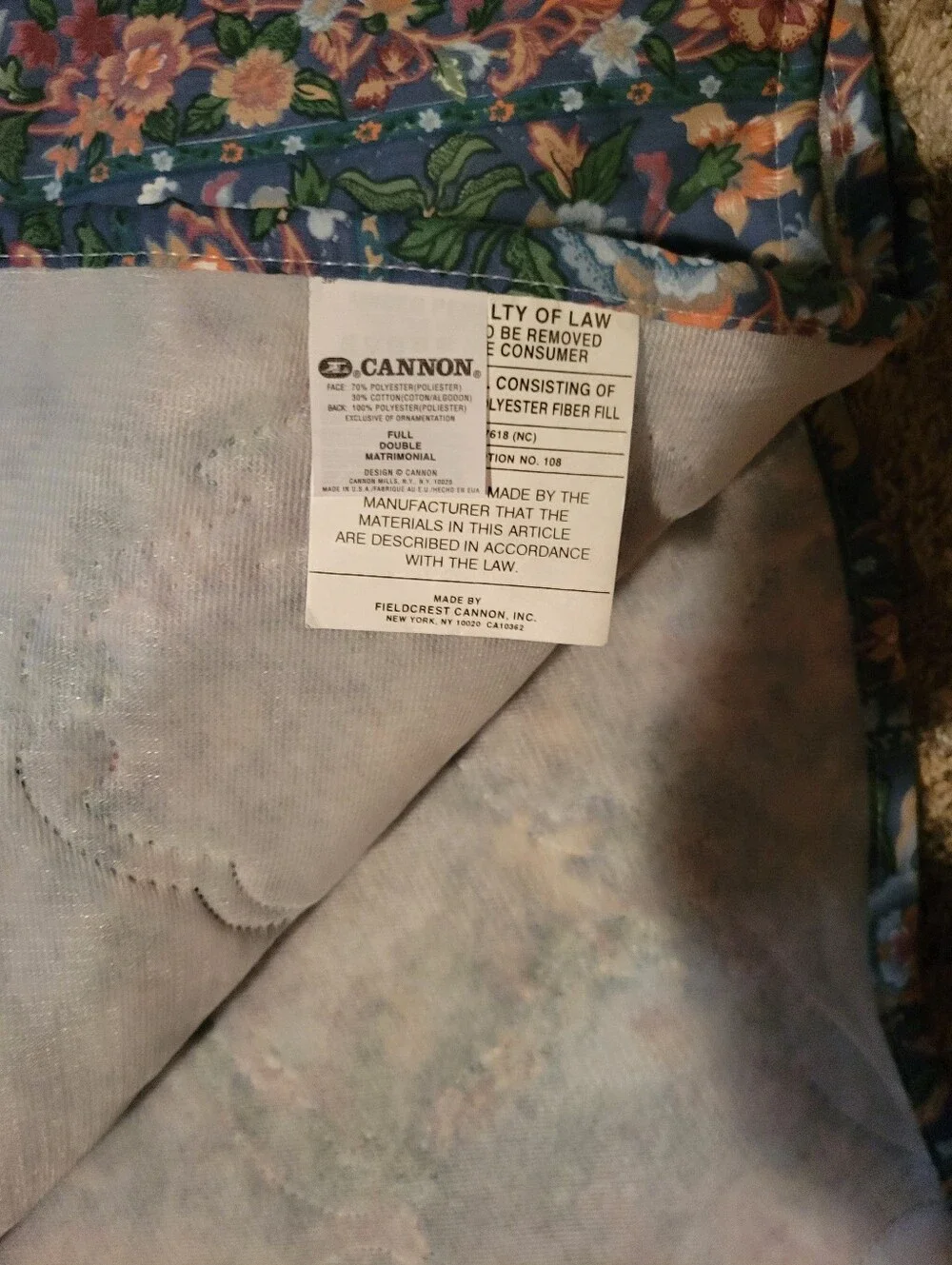Vintage Cannon Full Size Floral Bedspread Blue and Pink